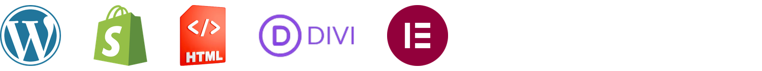 Website platforms: WordPress, Shopify, HTML, Divi, Elementor